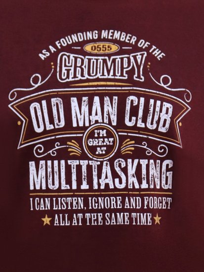 D555 Baldwin Grumpy Old Man Club Print Crew Neck T-shirt Burgundy/ Black Twist - T-shirts - Stora T-shirts - 2XL-14XL