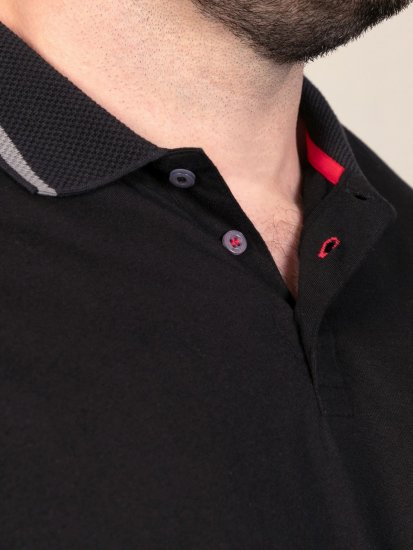 D555 Potts Jersey Polo With Jacquard Collar & Cuffs Svart - Pikétröjor - Stora pikétröjor - 2XL-8XL