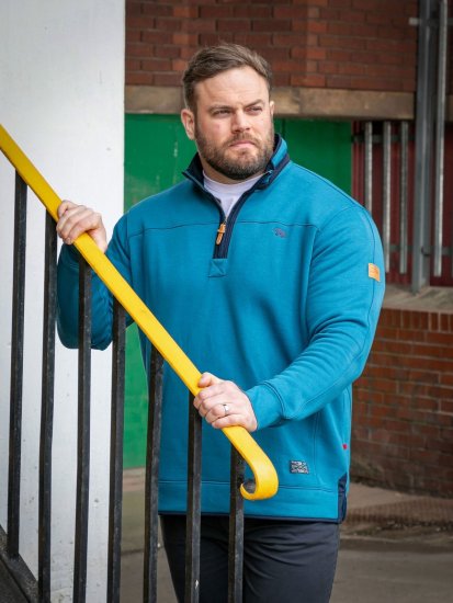 D555 Conway 1 1/4 Zip Neck Fleece Sweatshirt With Bear Logo Teal - Tröjor & hoodies - Stora hoodies & tröjor - 2XL-14XL
