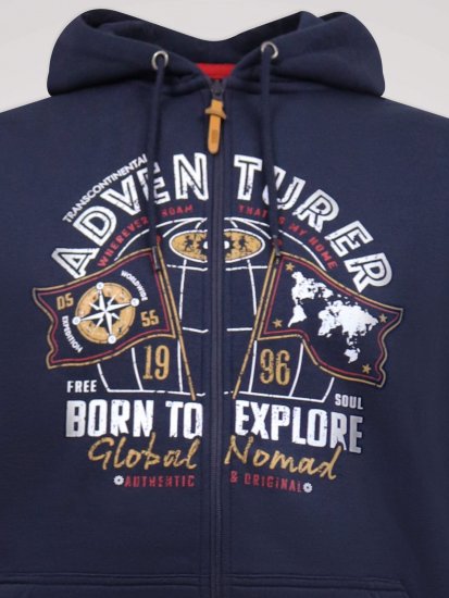 D555 Hector Adventurer Printed Zip Through Hoody Mörkblå - Tröjor & hoodies - Stora hoodies & tröjor - 2XL-14XL