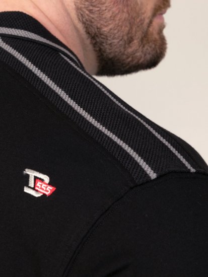 D555 Potts Jersey Polo With Jacquard Collar & Cuffs Svart - Pikétröjor - Stora pikétröjor - 2XL-8XL