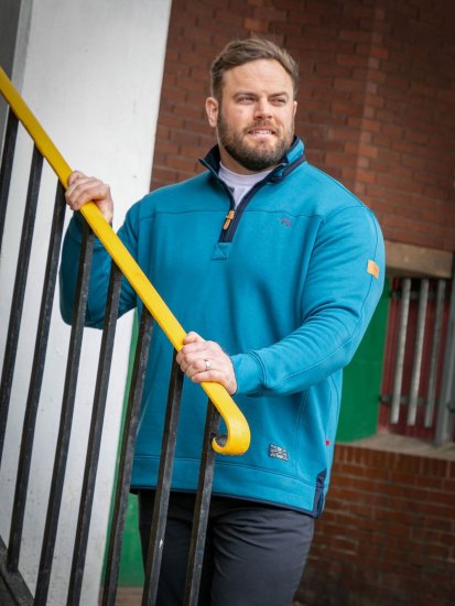 D555 Conway 1 1/4 Zip Neck Fleece Sweatshirt With Bear Logo Teal - Tröjor & hoodies - Stora hoodies & tröjor - 2XL-14XL