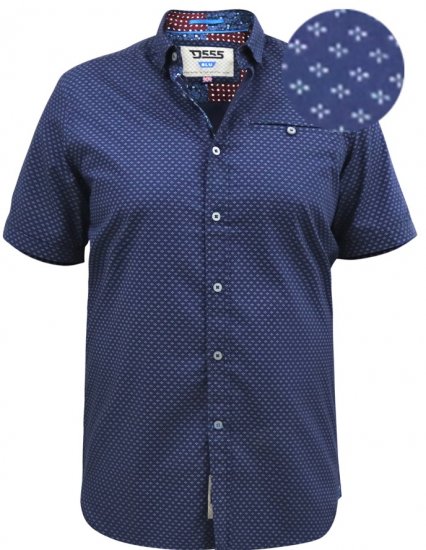 D555 Telford S/S Micro Ao Print Shirt Navy - Skjortor - Stora skjortor - 2XL-8XL