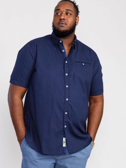 D555 Telford S/S Micro Ao Print Shirt Navy - Skjortor - Stora skjortor - 2XL-8XL