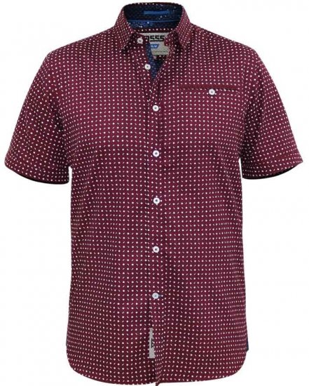D555 Hillcrest S/S Micro Ao Print Shirt Burgundy - Skjortor - Stora skjortor - 2XL-8XL