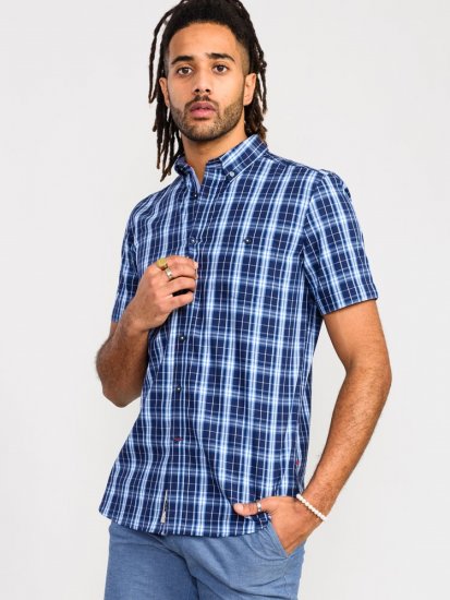 D555 Walcot Check Button Down Collar S/S Shirt Navy - Skjortor - Stora skjortor - 2XL-8XL