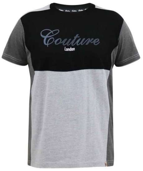 D555 Felix Couture Crew Neck Cut And Sew T-Shirt Black/Charcoal - T-shirts - Stora T-shirts - 2XL-14XL