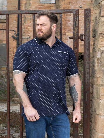 D555 Reid AOP Polo With Jacquard Collar, Pocket And Cuffs Mörkblå - Pikétröjor - Stora pikétröjor - 2XL-8XL