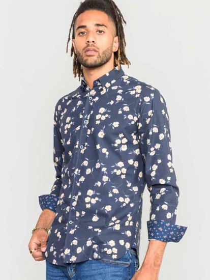 D555 Rooksey Floral Print Shirt Navy - Skjortor - Stora skjortor - 2XL-8XL
