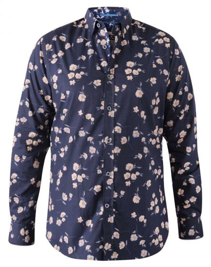 D555 Rooksey Floral Print Shirt Navy - Skjortor - Stora skjortor - 2XL-8XL