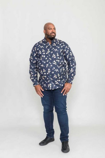 D555 Rooksey Floral Print Shirt Navy - Skjortor - Stora skjortor - 2XL-8XL