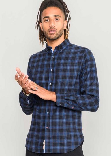 D555 Dovercourt Flannel Check Shirt Blue and Black - Skjortor - Stora skjortor - 2XL-8XL