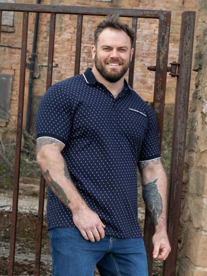D555 Reid AOP Polo With Jacquard Collar, Pocket And Cuffs Mörkblå - Pikétröjor - Stora pikétröjor - 2XL-8XL