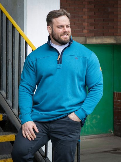 D555 Conway 1 1/4 Zip Neck Fleece Sweatshirt With Bear Logo Teal - Tröjor & hoodies - Stora hoodies & tröjor - 2XL-14XL