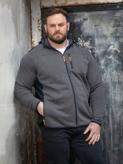 D555 Conrad Detachable Hood Bonded Fleece Zip Through Hoody TALL Mörkblå - TALL tröjor - TALL sweatshirts för långa män