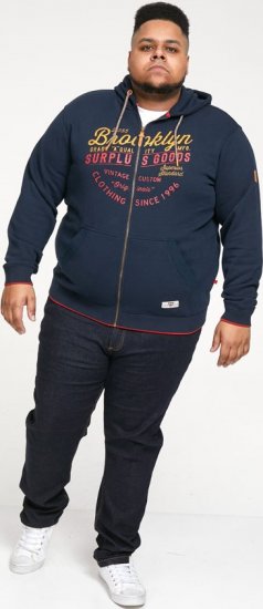 D555 WORCESTER Full Zip Hoody With Brooklyn Chest Print - Tröjor & hoodies - Stora hoodies & tröjor - 2XL-14XL