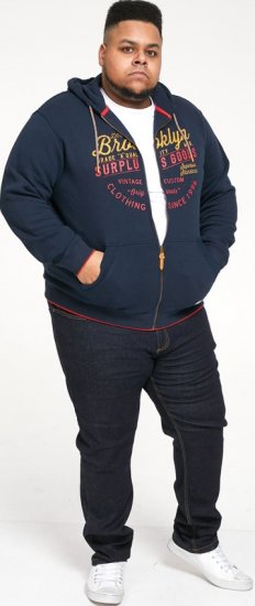D555 WORCESTER Full Zip Hoody With Brooklyn Chest Print - Tröjor & hoodies - Stora hoodies & tröjor - 2XL-14XL