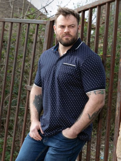 D555 Reid AOP Polo With Jacquard Collar, Pocket And Cuffs Mörkblå - Pikétröjor - Stora pikétröjor - 2XL-8XL
