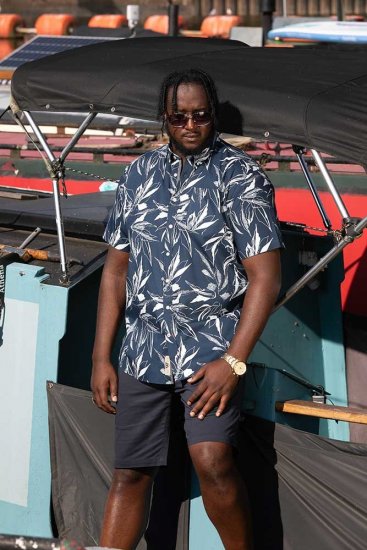 D555 FINLEY Hawaiian AO Print Shirt Navy - Skjortor - Stora skjortor - 2XL-8XL