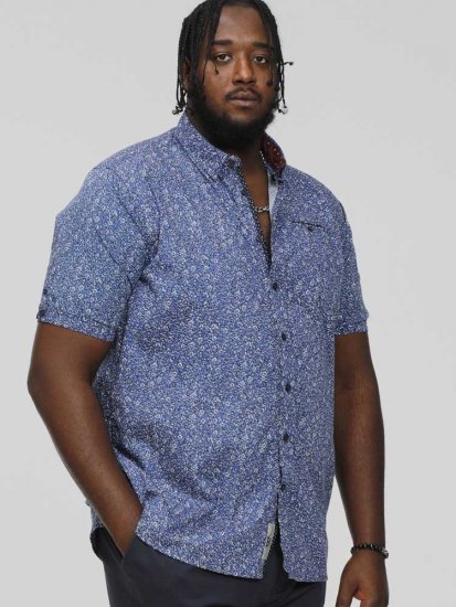 D555 KYLE S/S Micro AO Print Shirt Blue - Skjortor - Stora skjortor - 2XL-8XL