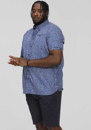 D555 KYLE S/S Micro AO Print Shirt Blue - Skjortor - Stora skjortor - 2XL-8XL