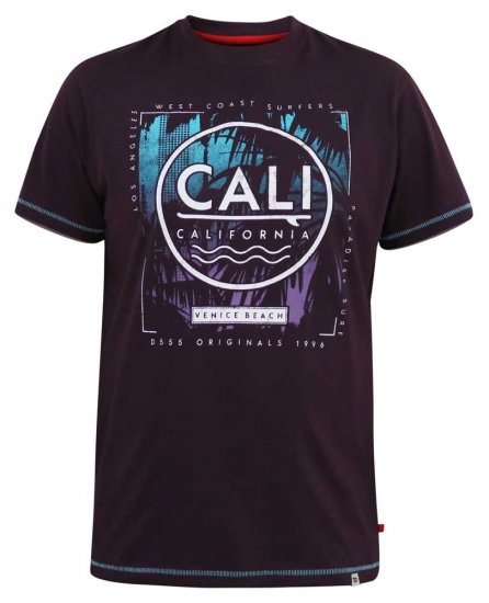 D555 NOVA Cali Surf Printed Crew Neck T-Shirt Plum - T-shirts - Stora T-shirts - 2XL-14XL