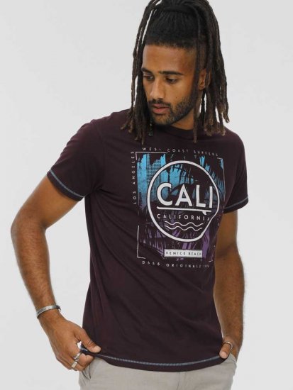 D555 NOVA Cali Surf Printed Crew Neck T-Shirt Plum - T-shirts - Stora T-shirts - 2XL-14XL