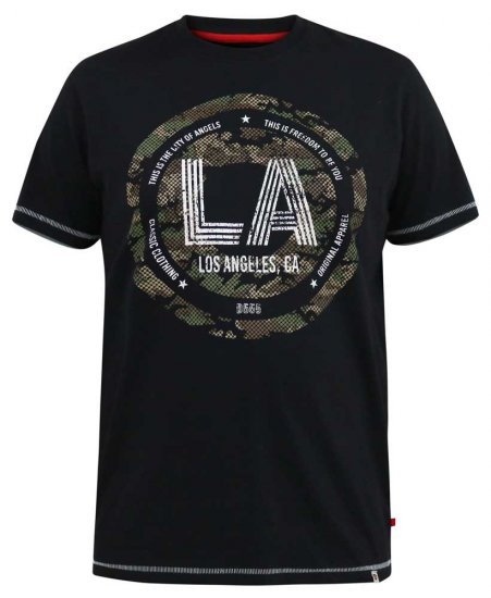 D555 BENNY LA Camo Printed Crew Neck T-Shirt Black - T-shirts - Stora T-shirts - 2XL-14XL