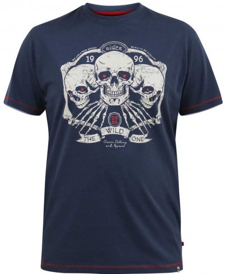 D555 COOK Trio Of Skulls Printed Crew Neck T-Shirt Slate Blue - T-shirts - Stora T-shirts - 2XL-14XL