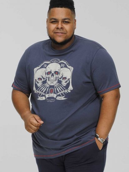 D555 COOK Trio Of Skulls Printed Crew Neck T-Shirt Slate Blue - T-shirts - Stora T-shirts - 2XL-14XL