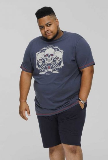 D555 COOK Trio Of Skulls Printed Crew Neck T-Shirt Slate Blue - T-shirts - Stora T-shirts - 2XL-14XL