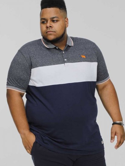 D555 EMERSON Cut And Sew Polo With Jacquard Collar Navy - Pikétröjor - Stora pikétröjor - 2XL-8XL