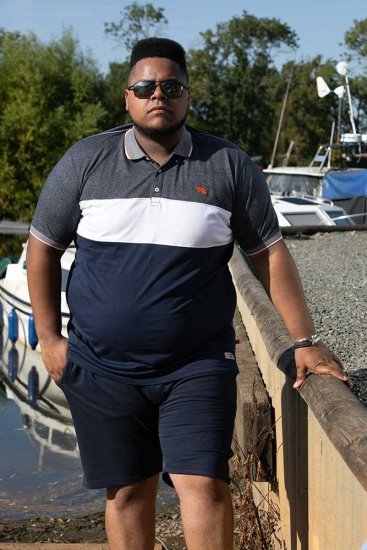 D555 EMERSON Cut And Sew Polo With Jacquard Collar Navy - Pikétröjor - Stora pikétröjor - 2XL-8XL