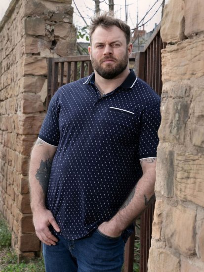 D555 Reid AOP Polo With Jacquard Collar, Pocket And Cuffs Mörkblå - Pikétröjor - Stora pikétröjor - 2XL-8XL