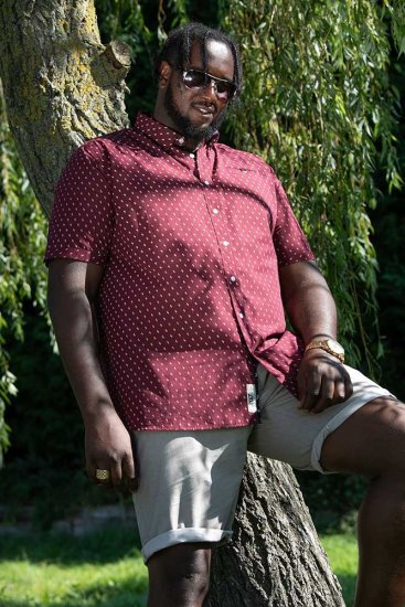 D555 DUNSTABLE S/S Micro AO Print Shirt Burgundy - Skjortor - Stora skjortor - 2XL-8XL