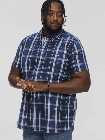 D555 HADSTOCK Check Button Down Collar S/S Shirt Navy - Skjortor - Stora skjortor - 2XL-8XL