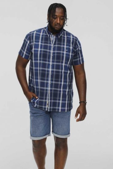 D555 HADSTOCK Check Button Down Collar S/S Shirt Navy - Skjortor - Stora skjortor - 2XL-8XL