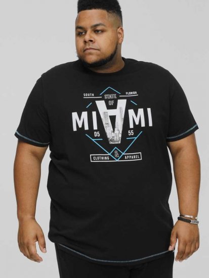 D555 BINGHAM State Of Miami Printed Crew Neck T-Shirt Black - T-shirts - Stora T-shirts - 2XL-14XL