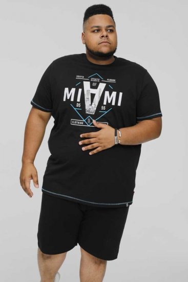 D555 BINGHAM State Of Miami Printed Crew Neck T-Shirt Black - T-shirts - Stora T-shirts - 2XL-14XL