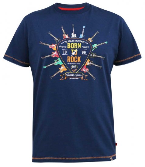 D555 COLIN Born To Rock Printed Crew Neck T-Shirt French Navy - T-shirts - Stora T-shirts - 2XL-14XL