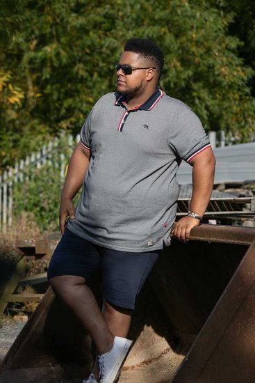 D555 BAYTON 2 Fine Stripe Jersey Polo Grey - Pikétröjor - Stora pikétröjor - 2XL-8XL