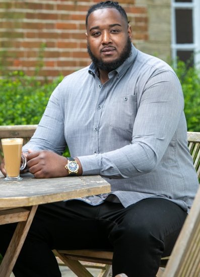 D555 RADCLIFFE Cross Hatch Soft Touch Slub Long Sleeve Shirt With Chest Patch Pocket Charcoal - Skjortor - Stora skjortor - 2XL-8XL