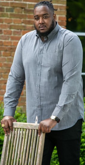 D555 RADCLIFFE Cross Hatch Soft Touch Slub Long Sleeve Shirt With Chest Patch Pocket Charcoal - Skjortor - Stora skjortor - 2XL-8XL