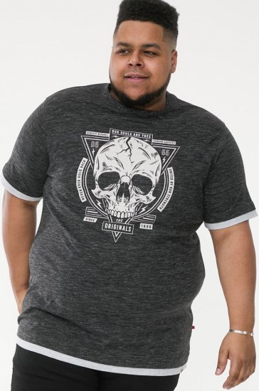D555 DARREN Skull Printed T-Shirt With Double Layer On Hem & Cuff Black Reno - T-shirts - Stora T-shirts - 2XL-14XL