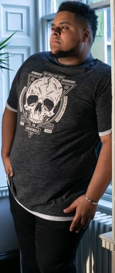 D555 DARREN Skull Printed T-Shirt With Double Layer On Hem & Cuff Black Reno - T-shirts - Stora T-shirts - 2XL-14XL