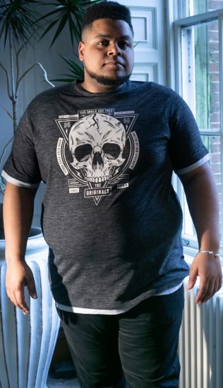 D555 DARREN Skull Printed T-Shirt With Double Layer On Hem & Cuff Black Reno - T-shirts - Stora T-shirts - 2XL-14XL
