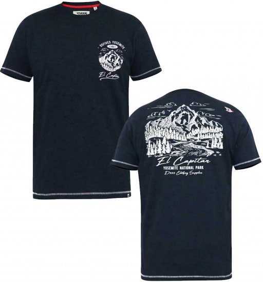 D555 GRAHAM YOSEMITE Chest And Back Printed Crew Neck T-Shirt Navy - T-shirts - Stora T-shirts - 2XL-14XL