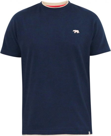 D555 SANDFORD Double Layer On Neck Ribs And Hem Waffle Textured T-Shirt Navy - T-shirts - Stora T-shirts - 2XL-14XL