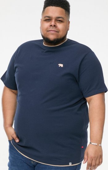 D555 SANDFORD Double Layer On Neck Ribs And Hem Waffle Textured T-Shirt Navy - T-shirts - Stora T-shirts - 2XL-14XL