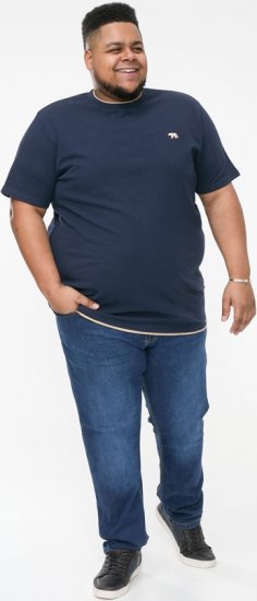 D555 SANDFORD Double Layer On Neck Ribs And Hem Waffle Textured T-Shirt Navy - T-shirts - Stora T-shirts - 2XL-14XL